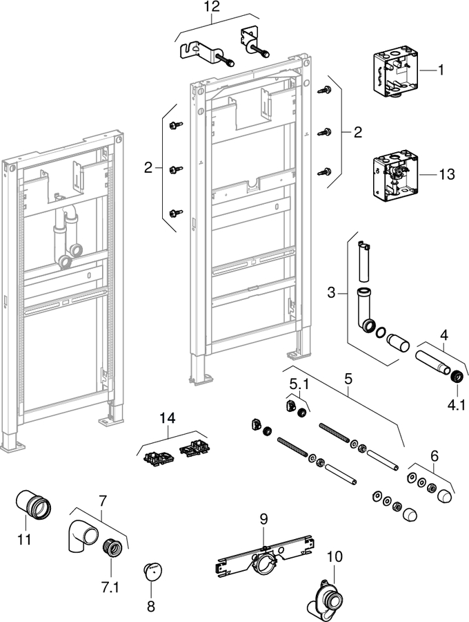 Geberit Duofix elements for urinal, 130 cm patlamış parça şeması