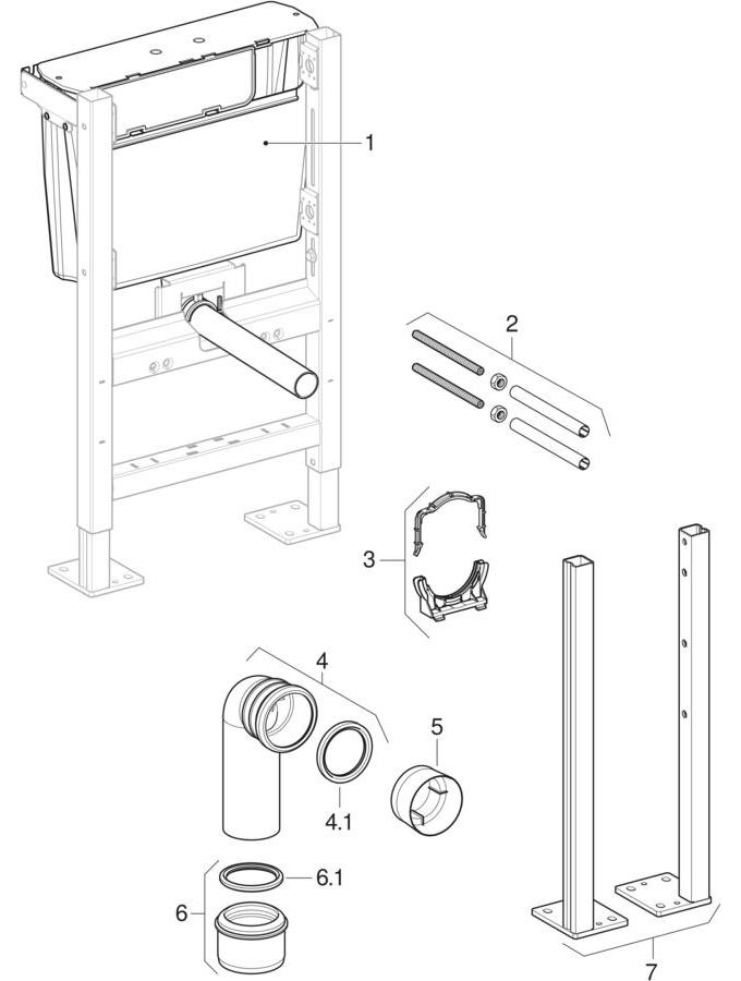 Geberit Duofix elements for wall-hung WC, with low-height furniture cistern patlamış parça şeması