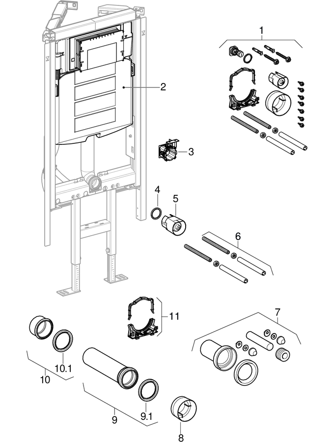 Geberit Duofix elements for wall-hung WC, with Sigma concealed cistern 12 cm, corner construction (UP320) patlamış parça şeması