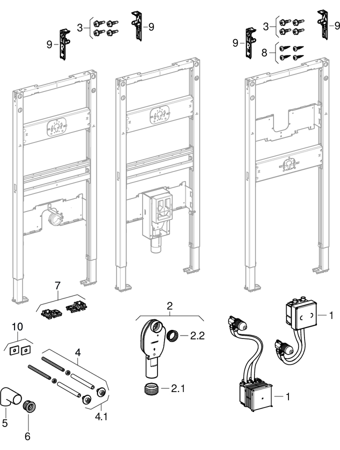 Geberit Duofix elements for washbasin, 130 cm, wall-mounted tap with concealed function box patlamış parça şeması
