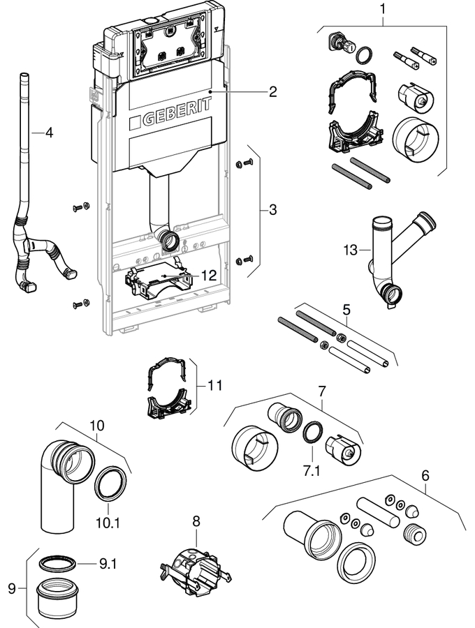 Geberit GIS elements for wall-hung WC, with Sigma concealed cistern 12 cm (UP320) patlamış parça şeması