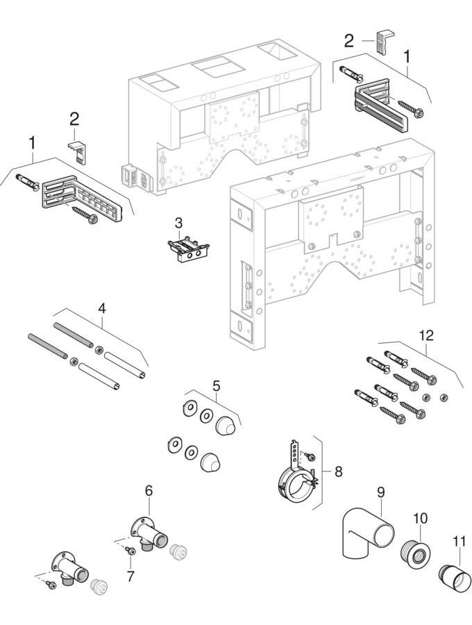 Geberit Kombifix elements for bidet, universal / classic, adjustable in depth patlamış parça şeması
