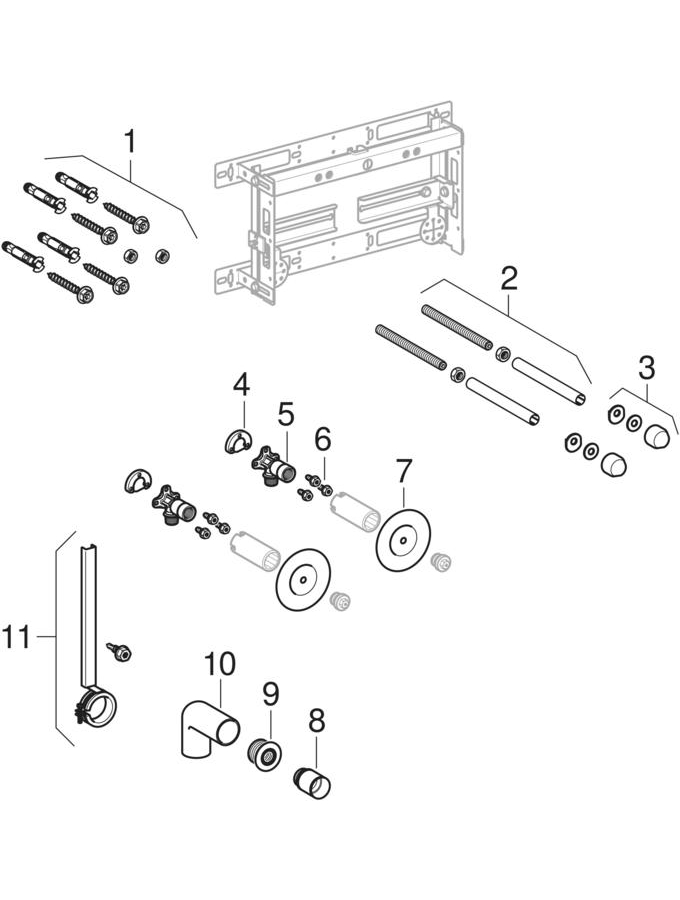 Geberit Kombifix elements for bidet, universal, adjustable in depth patlamış parça şeması
