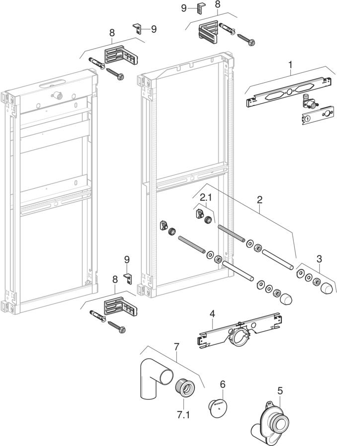 Geberit Kombifix elements for urinal, without installation set patlamış parça şeması