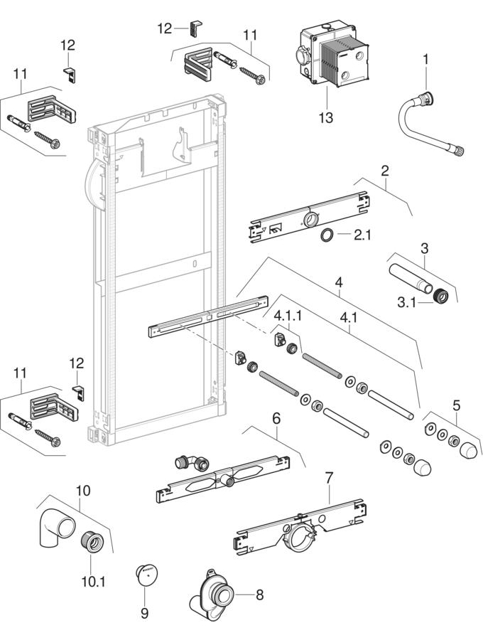 Geberit Kombifix elements for urinal, universal patlamış parça şeması