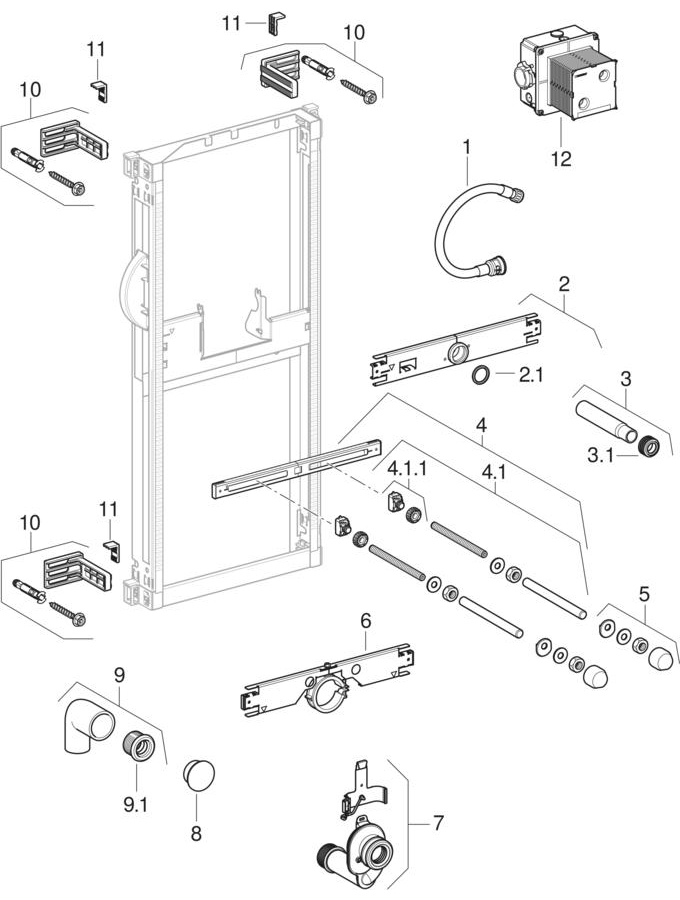 Geberit Kombifix elements for urinal, universal, for hidden urinal control patlamış parça şeması