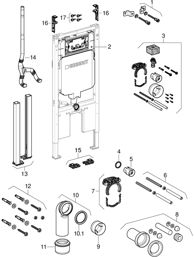 Geberit Duofix elements for wall-hung WC, with Sigma concealed cistern 8 cm (UP720), (from year of manufacture 2016) patlamış parça şeması