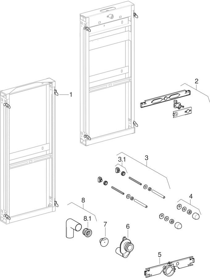 Geberit GIS elements for urinal, without installation set patlamış parça şeması