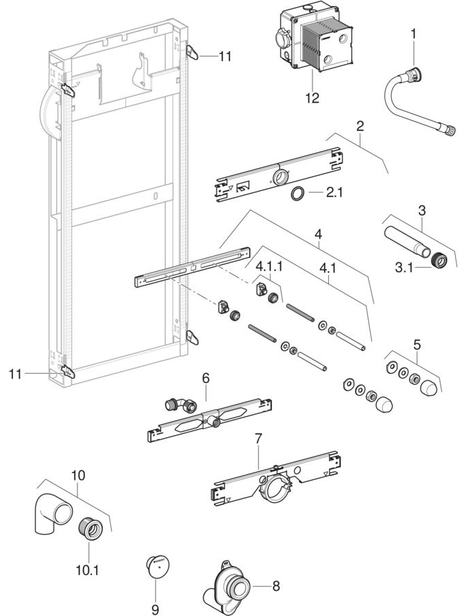 Geberit GIS elements for urinal, universal patlamış parça şeması