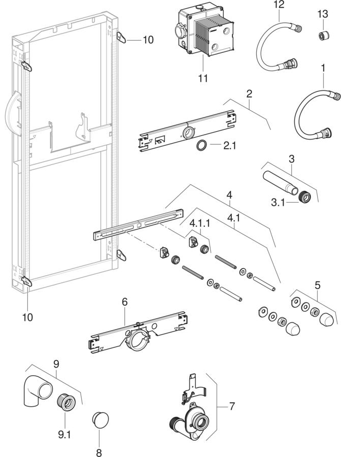 Geberit GIS elements for urinal, universal, for hidden urinal control patlamış parça şeması