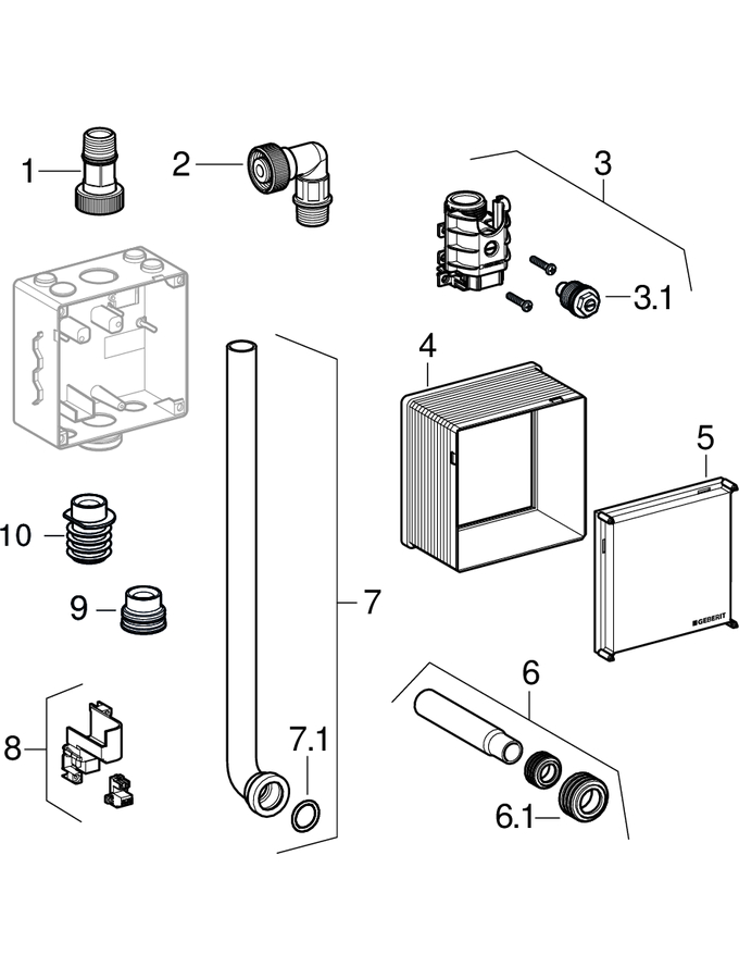 Installation sets for urinal flush control Basic patlamış parça şeması