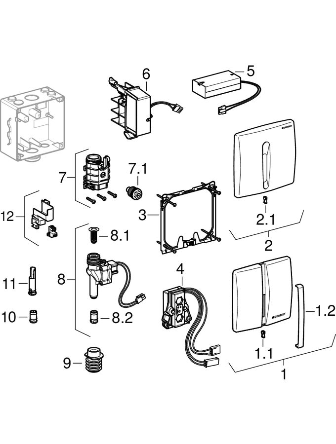 Urinal flush controls with electronic flush actuation, mains operation, Basic patlamış parça şeması