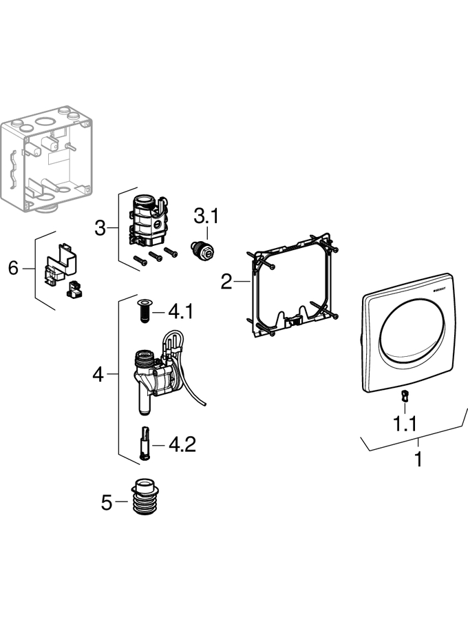 Urinal flush controls with pneumatic flush actuation, Basic patlamış parça şeması
