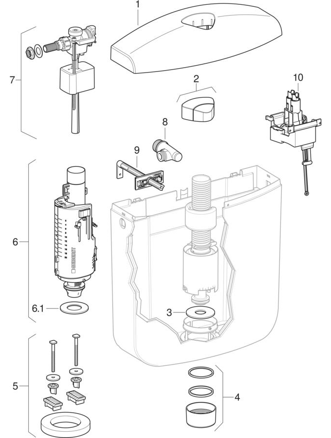 Exposed cisterns AP117, dual flush patlamış parça şeması
