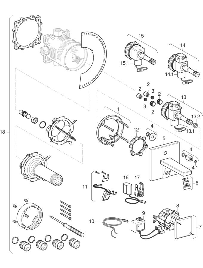 Type 88 washbasin taps, mains operation patlamış parça şeması