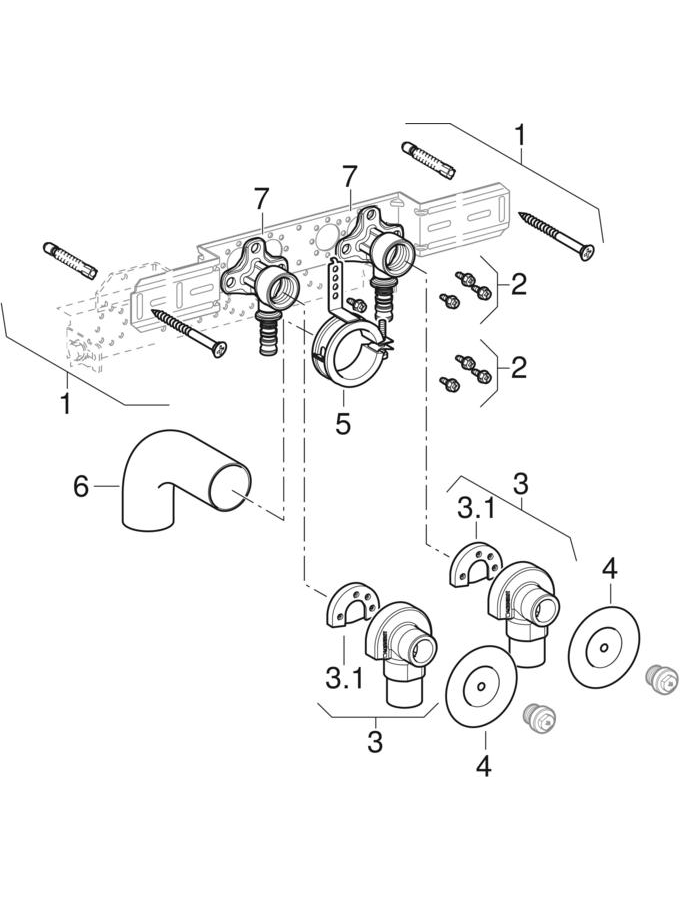 Geberit Mepla elbow tap connector 90°, pre-mounted, single and double patlamış parça şeması