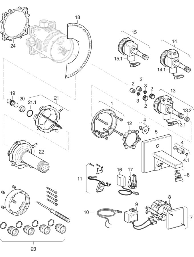 Type 87 washbasin taps, mains operation patlamış parça şeması