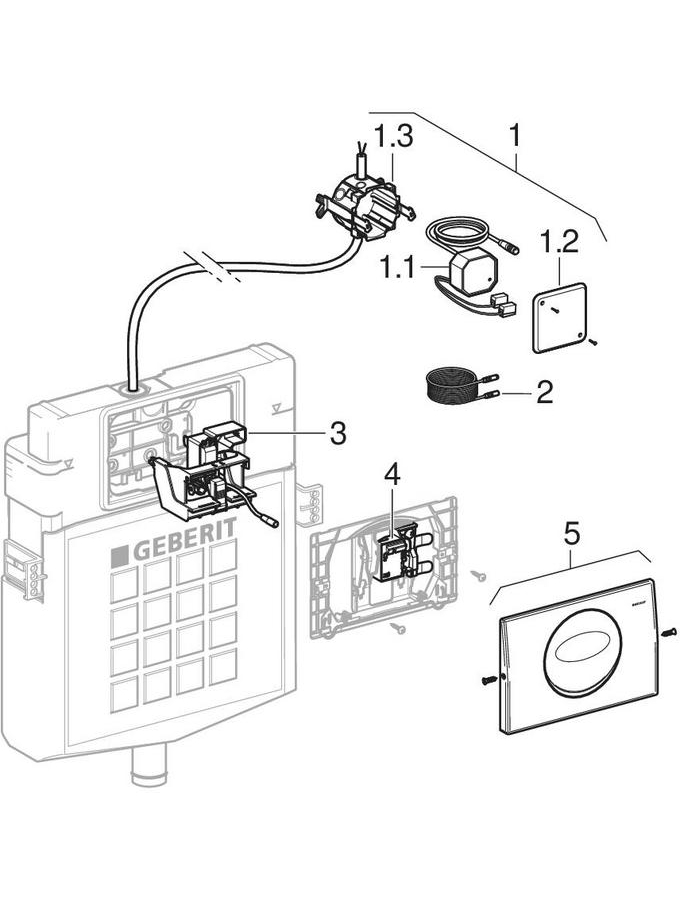 WC flush controls with electronic flush actuation, mains operation, single flush, actuator plate Mambo, touchless patlamış parça şeması