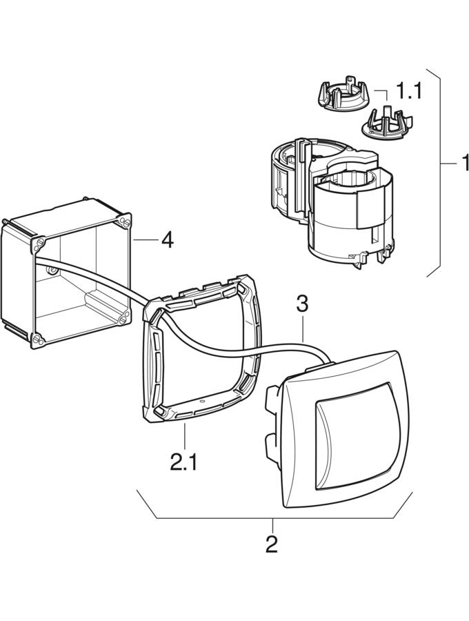 WC flush controls with pneumatic flush actuation, single flush, concealed actuator patlamış parça şeması