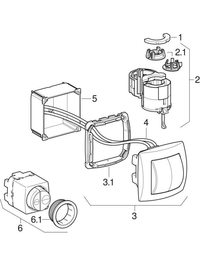 WC flush controls with pneumatic flush actuation, dual flush, concealed actuator patlamış parça şeması