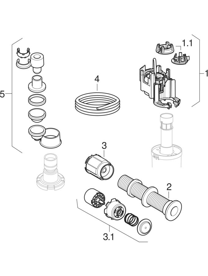 WC flush controls with pneumatic flush actuation, single flush, with locked nuts, for institutions patlamış parça şeması