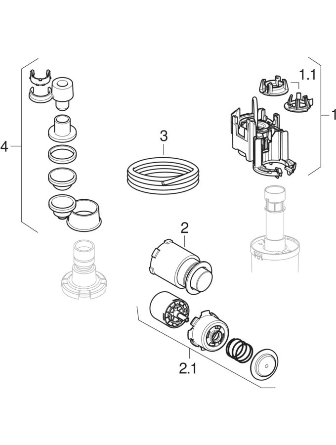 WC flush controls with pneumatic flush actuation, single flush, with locked nuts, concealed actuator, for furniture patlamış parça şeması