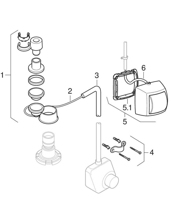 HyTouch WC flush controls, exposed, hand-operated actuator, manual / pneumatic, single flush patlamış parça şeması