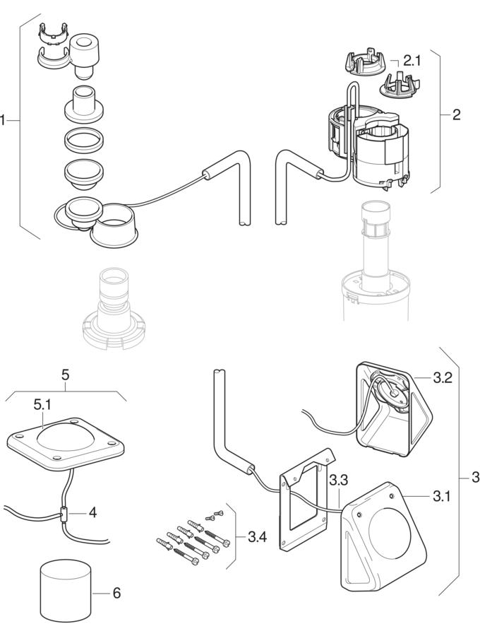 WC flush controls with pneumatic flush actuation, single flush, wall-mounted foot actuator patlamış parça şeması