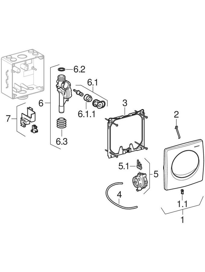 Urinal flush controls with pneumatic flush actuation, actuator plate Samba patlamış parça şeması
