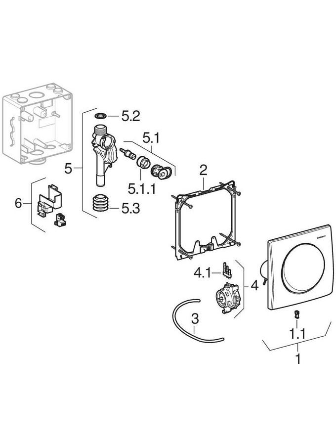 Urinal flush controls with pneumatic flush actuation, actuator plate Mambo patlamış parça şeması