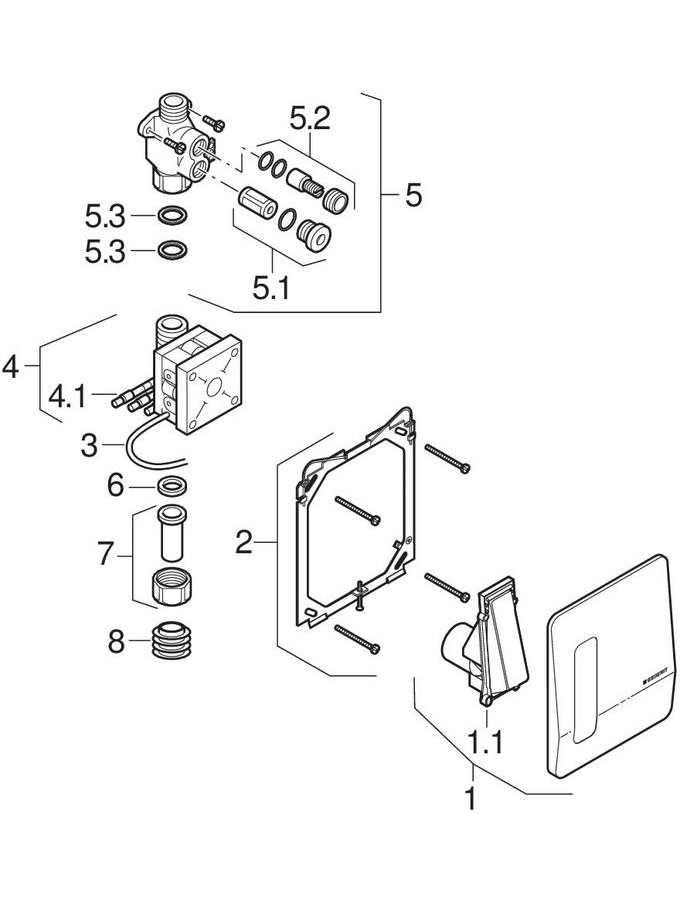 Urinal flush controls with pneumatic flush actuation, actuator plate Highline patlamış parça şeması