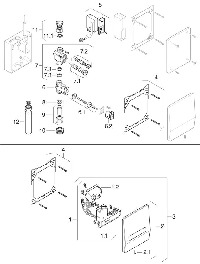 Urinal flush conductive controls, mains operation, for HyTronic Highline patlamış parça şeması