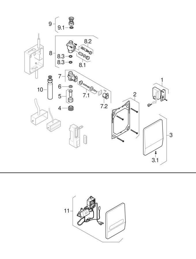 Urinal flush controls with radar, mains operation, for HyTronic Highline patlamış parça şeması