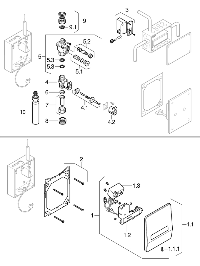 Urinal flush controls IR, mains operation, for HyTronic Highline patlamış parça şeması