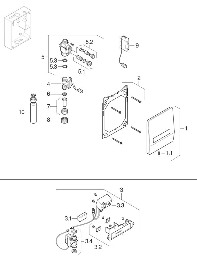 Urinal flush controls IR, battery operation, for HyTronic Highline patlamış parça şeması