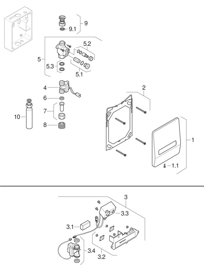 Urinal flush controls IR, battery operation, for HyTronic Highline patlamış parça şeması