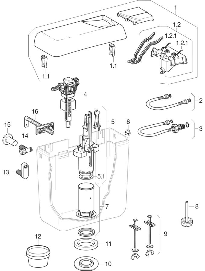 Exposed cisterns AP128, dual flush patlamış parça şeması