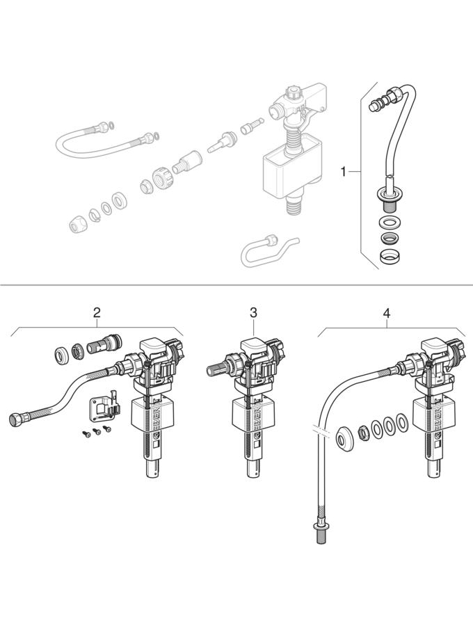 Fill valves type 350, lateral water supply connection patlamış parça şeması