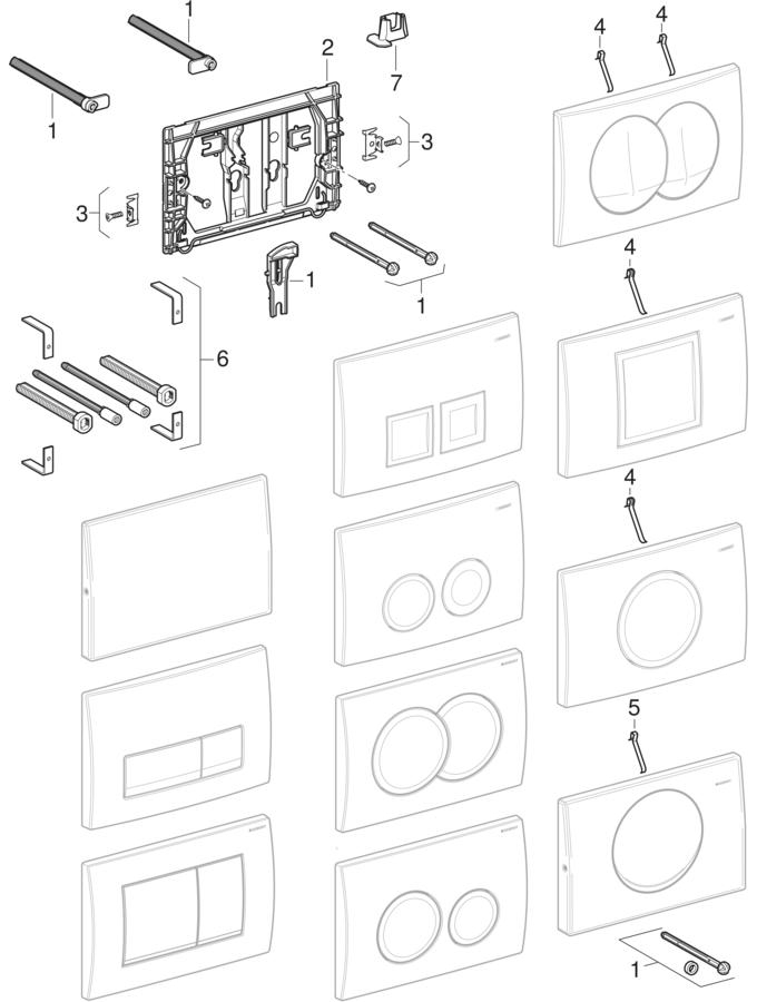 Actuator plates Delta, for dual flush and stop-and-go flush patlamış parça şeması