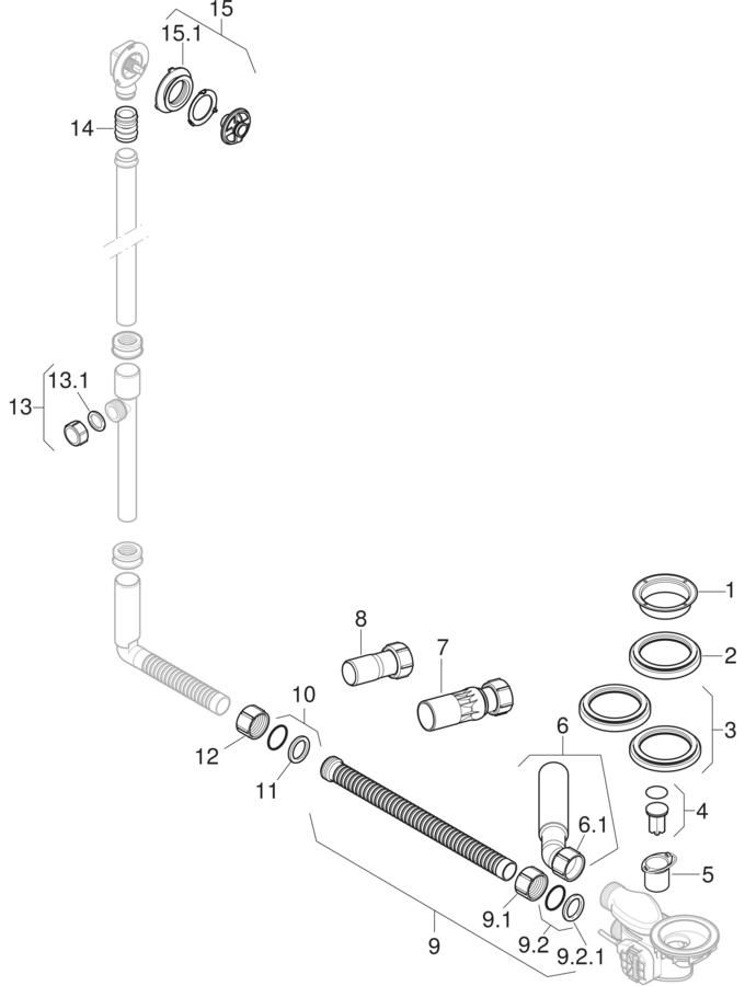 Bathtub drains with turn handle actuation, d90 patlamış parça şeması