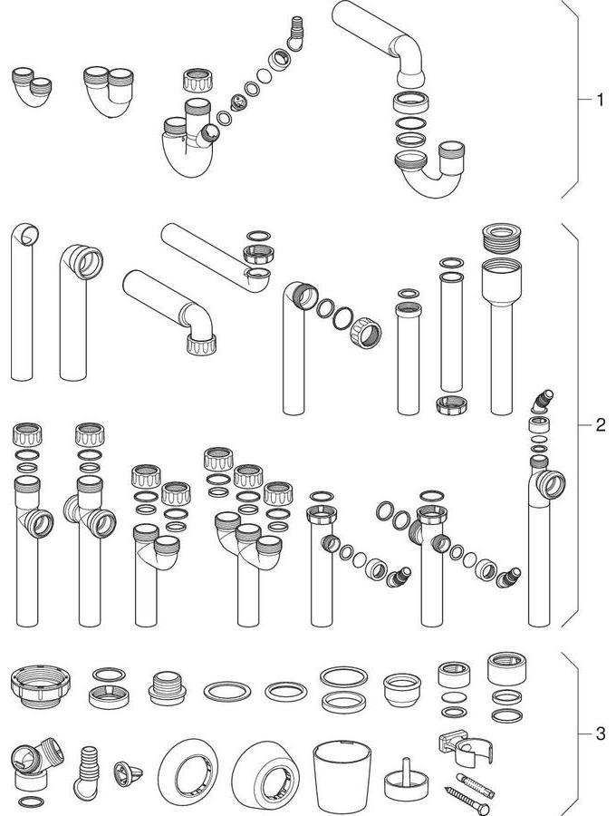 P-traps for bidets, devices, kitchen sinks, washbasins patlamış parça şeması