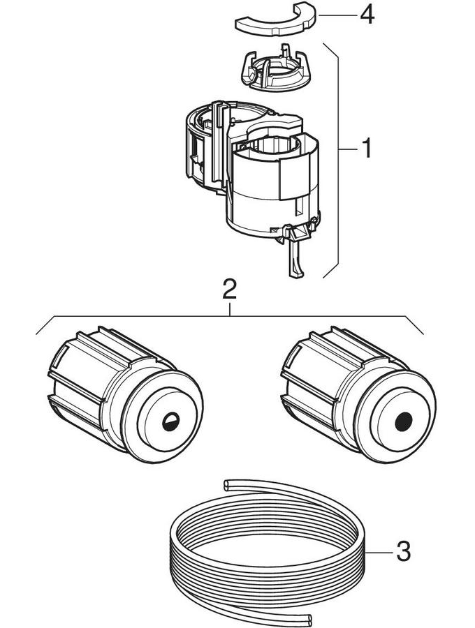 WC flush controls with pneumatic flush actuation, dual flush, with locked nuts, concealed actuator patlamış parça şeması
