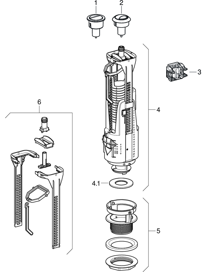 Flush valves type 240, dual flush patlamış parça şeması
