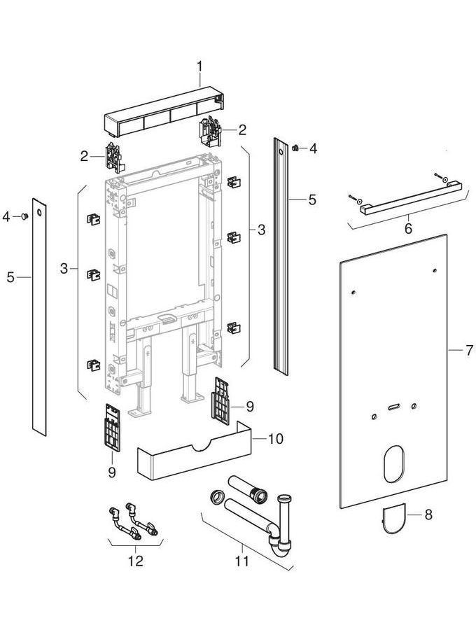 Geberit Monolith sanitary modules for bidet, 101 cm patlamış parça şeması