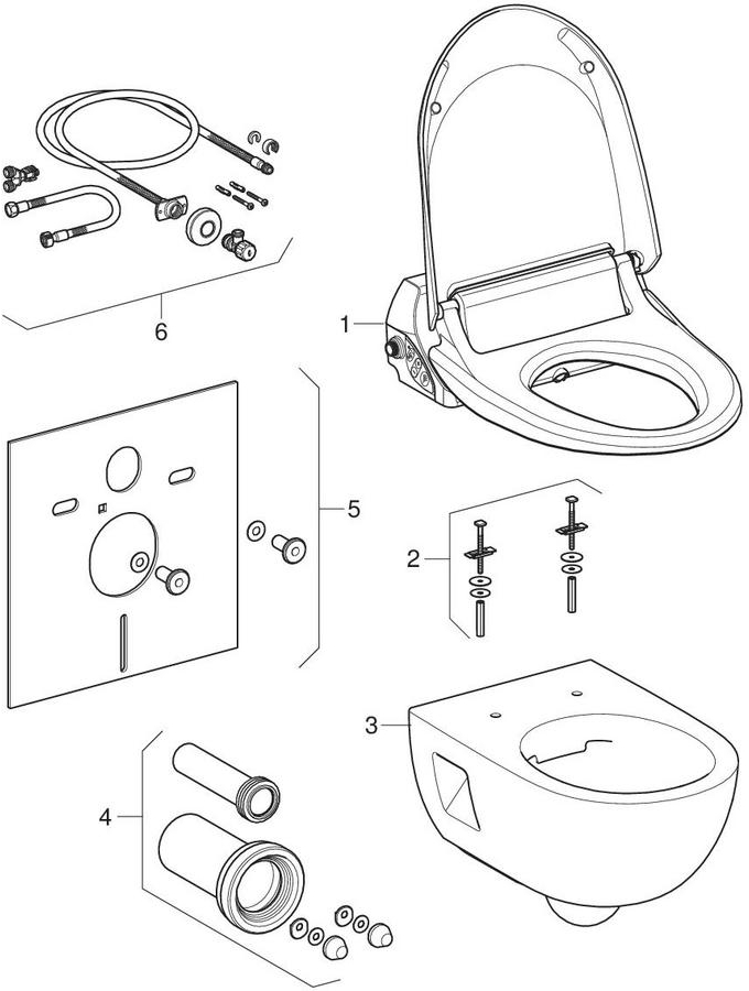 Geberit AquaClean 4000 sets of WC enhancement solution with wall-hung WC patlamış parça şeması