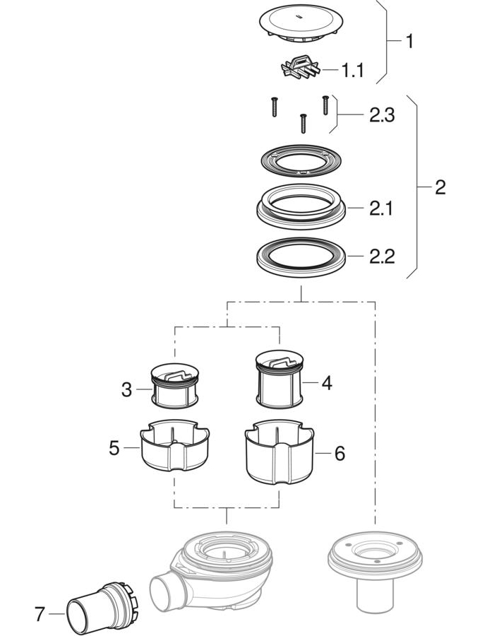 Shower drains d90, depth of water seal 30 mm and 50 mm, with outlet PE patlamış parça şeması