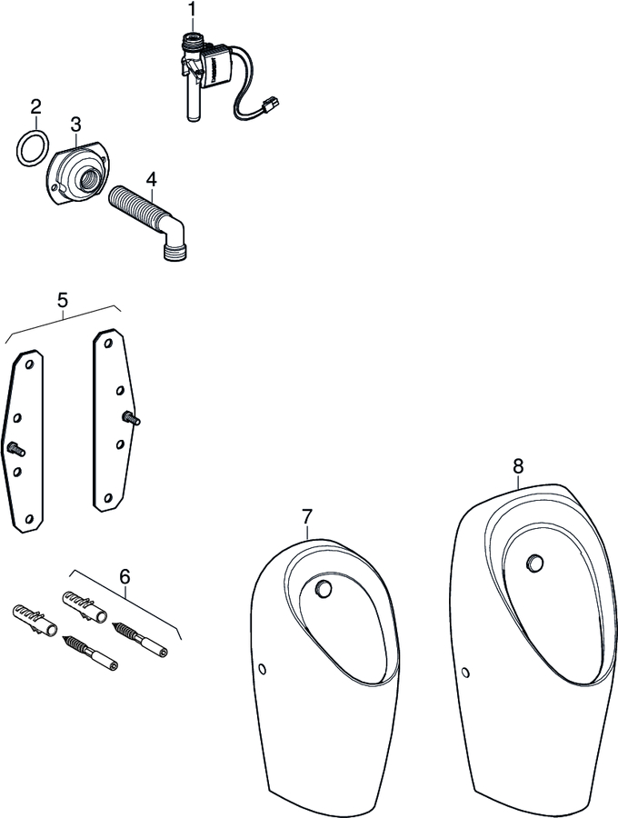 Renovation sets for electronic urinal flush control, cover plate 13 x 13 cm, for installation element, fitted inlet patlamış parça şeması