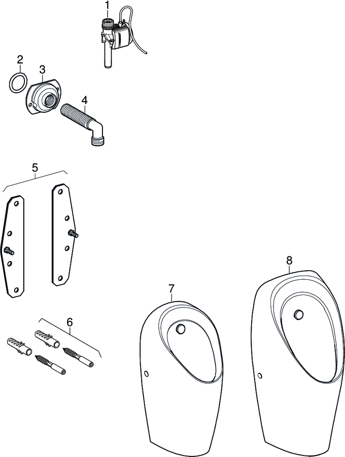 Renovation sets for pneumatic urinal flush control, cover plate 13 x 13 cm, for installation element, fitted inlet patlamış parça şeması