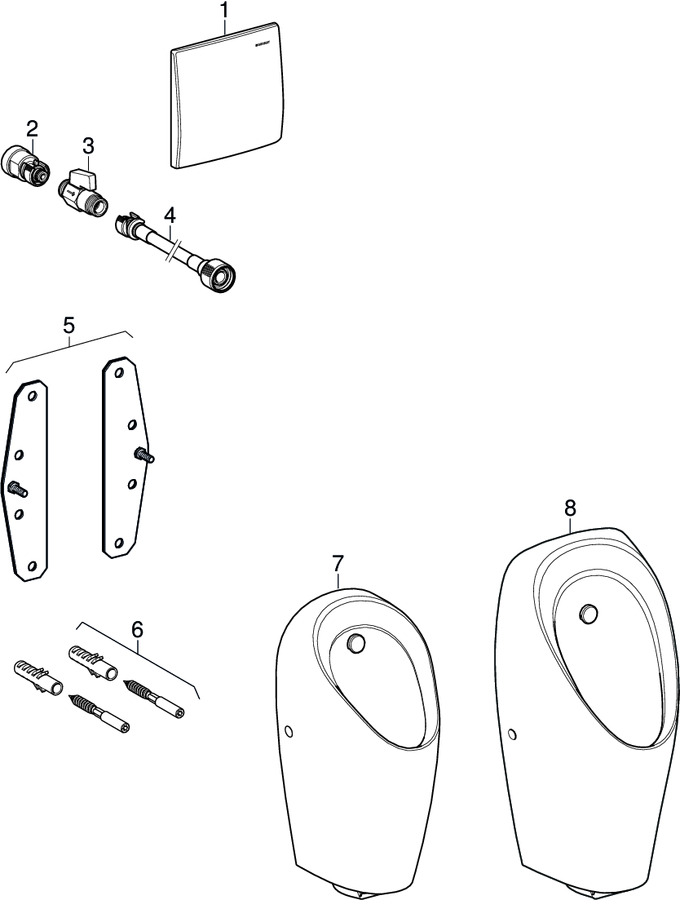 Renovation sets for urinal flush control, actuator plate 16 x 16 cm, for installation element or installation set with flush patlamış parça şeması