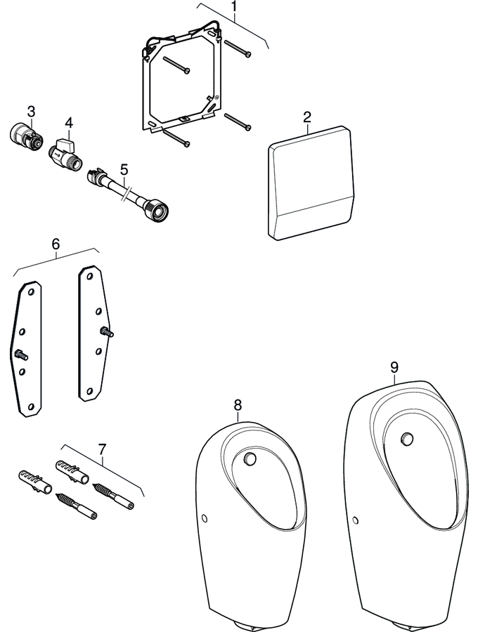Renovation sets for urinal flush control, cover plate or actuator plate 18 x 21 cm patlamış parça şeması